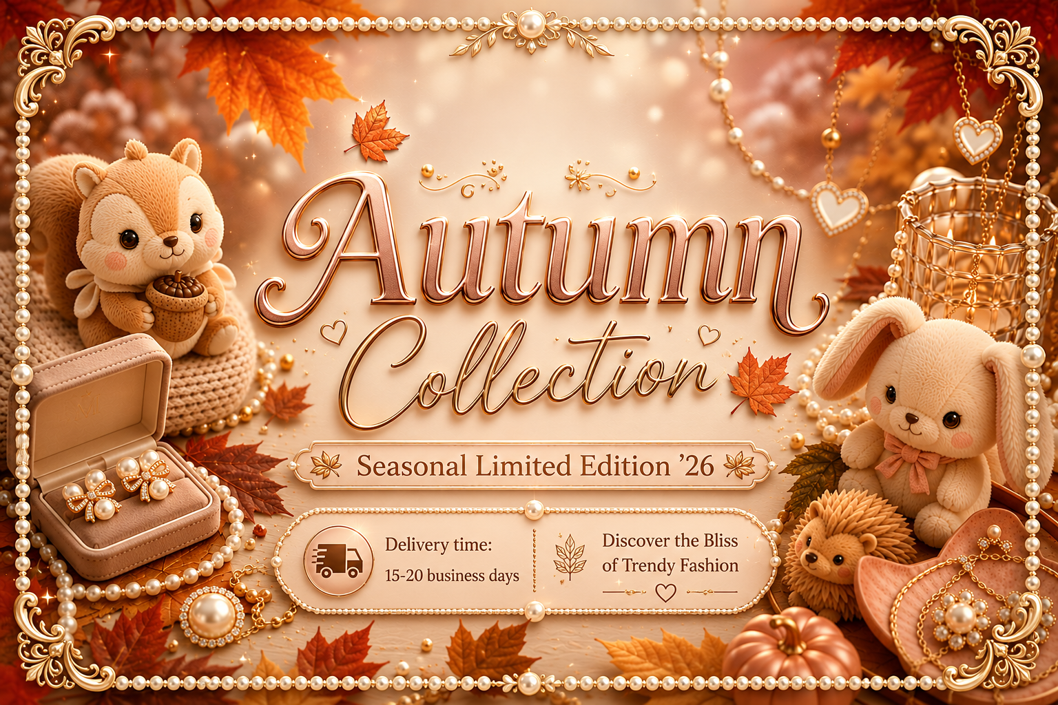 Autumn Collection Banner seasonal limited edition 2026 plushy sensory fidget toys and jewlery 