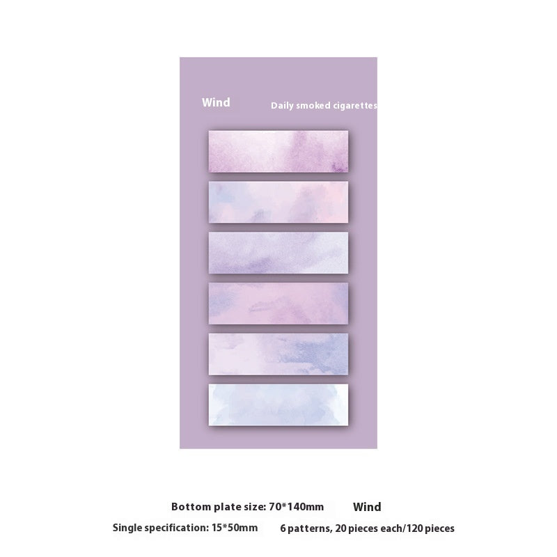 Purple card with watercolor design and text on a white background