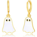 Gold ghost-shaped earrings on a white background