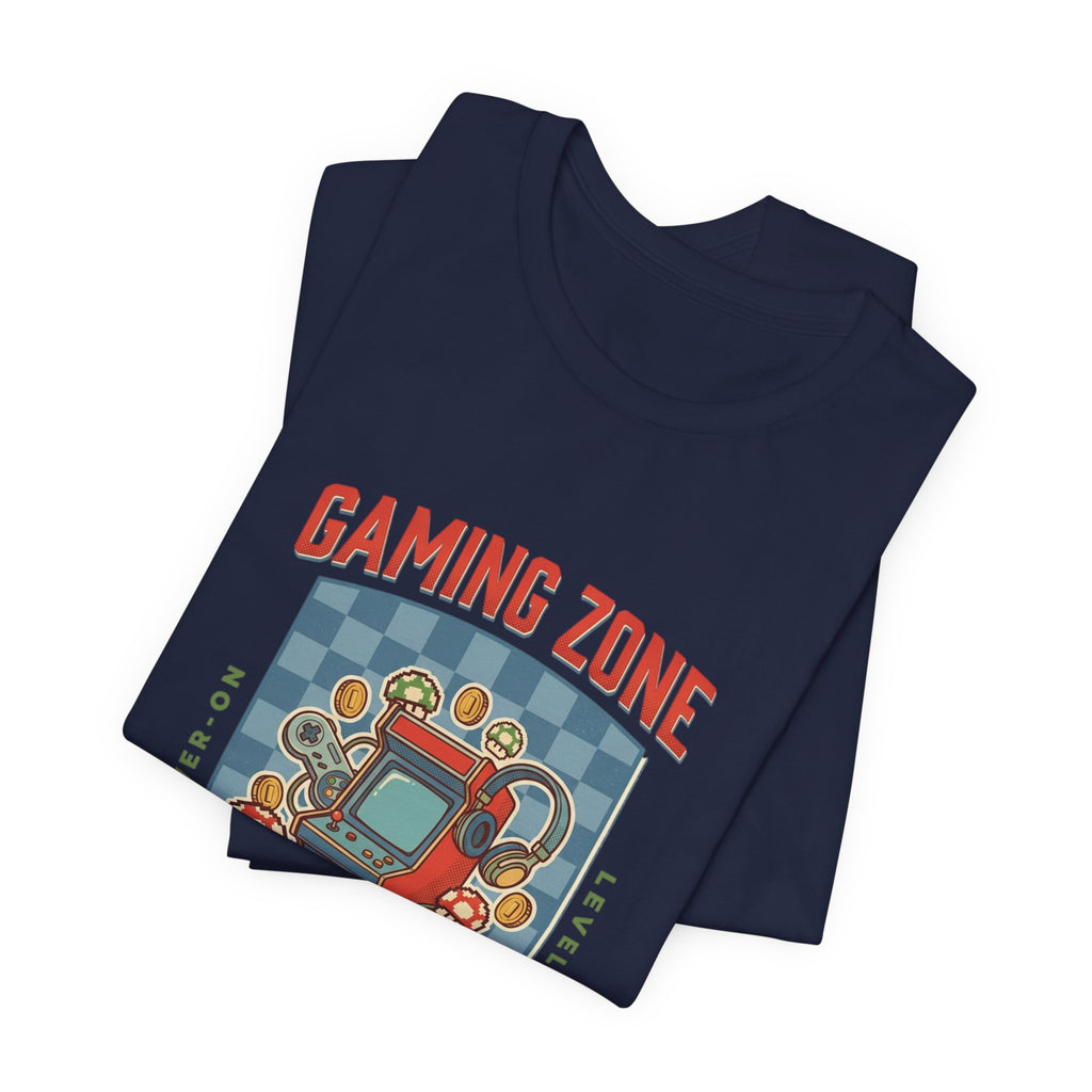 Black t-shirt with 'Gaming Zone' graphic design on a white background