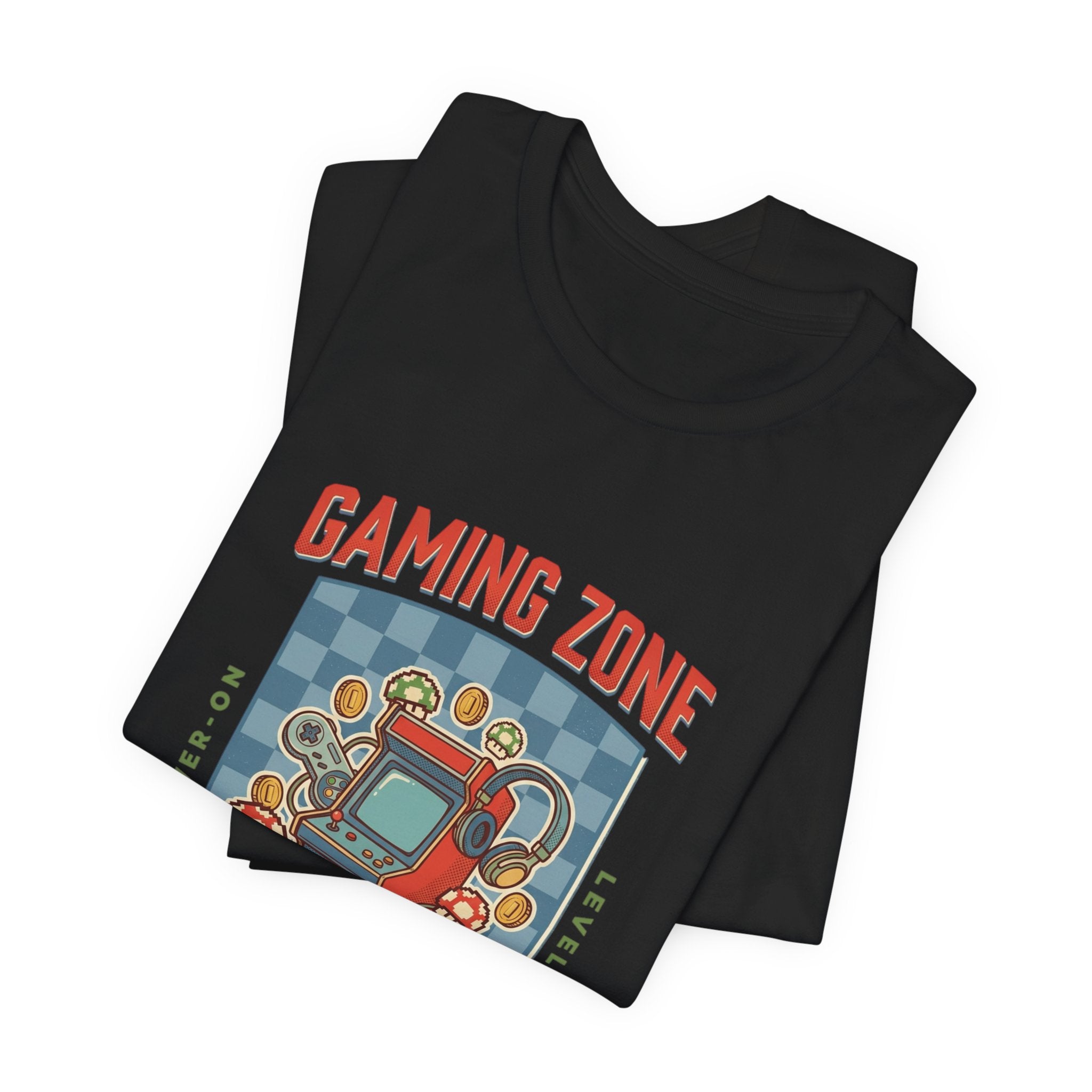 Black t-shirt with 'Gaming Zone' graphic design on a white background