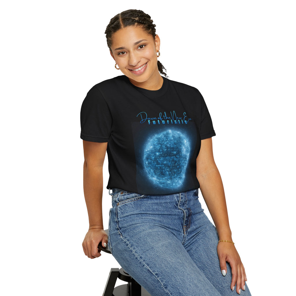 Person wearing a navy blue t-shirt with 'Star Family Reunion' text and alien graphic on a white background