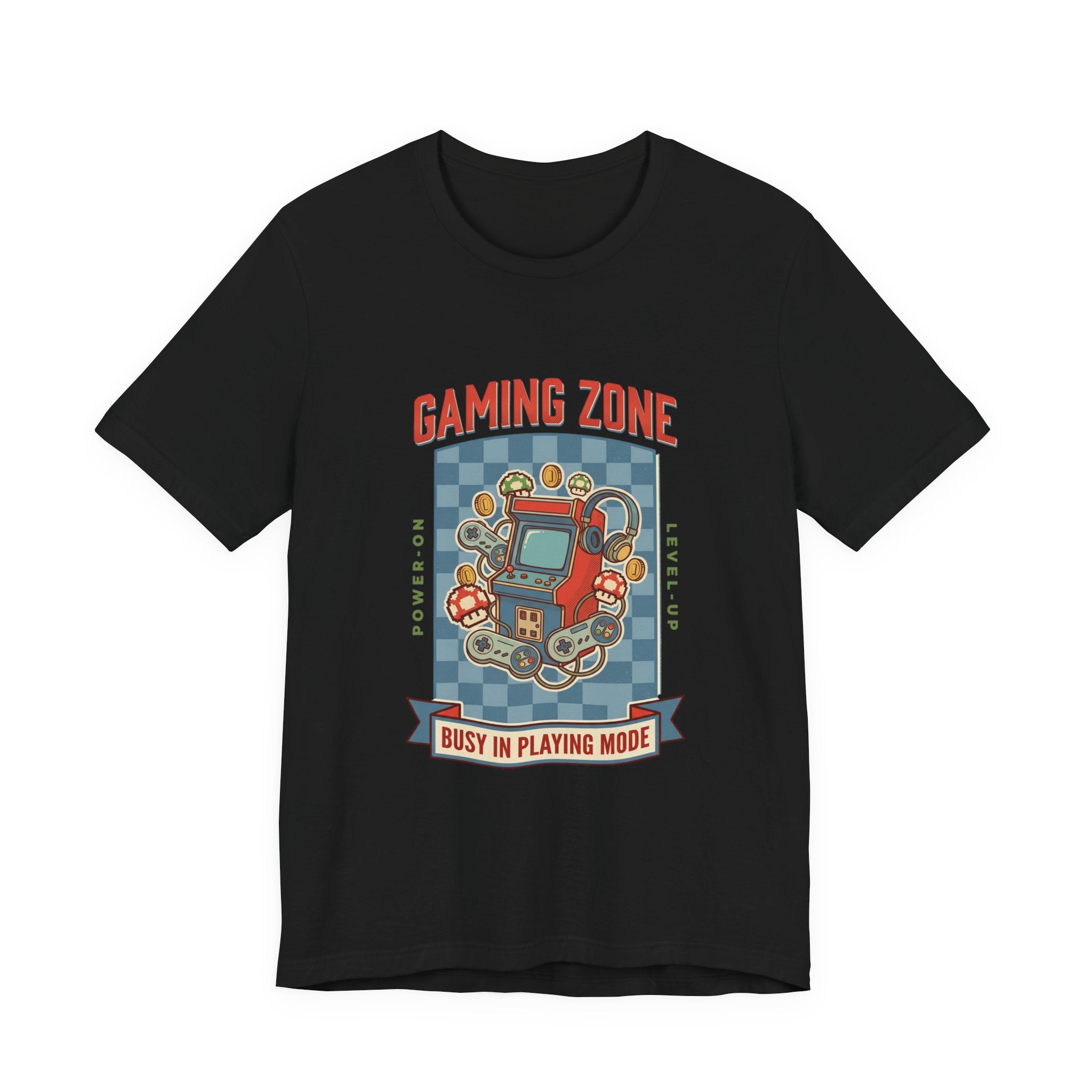 Black t-shirt with 'Gaming Zone' graphic design on a white background