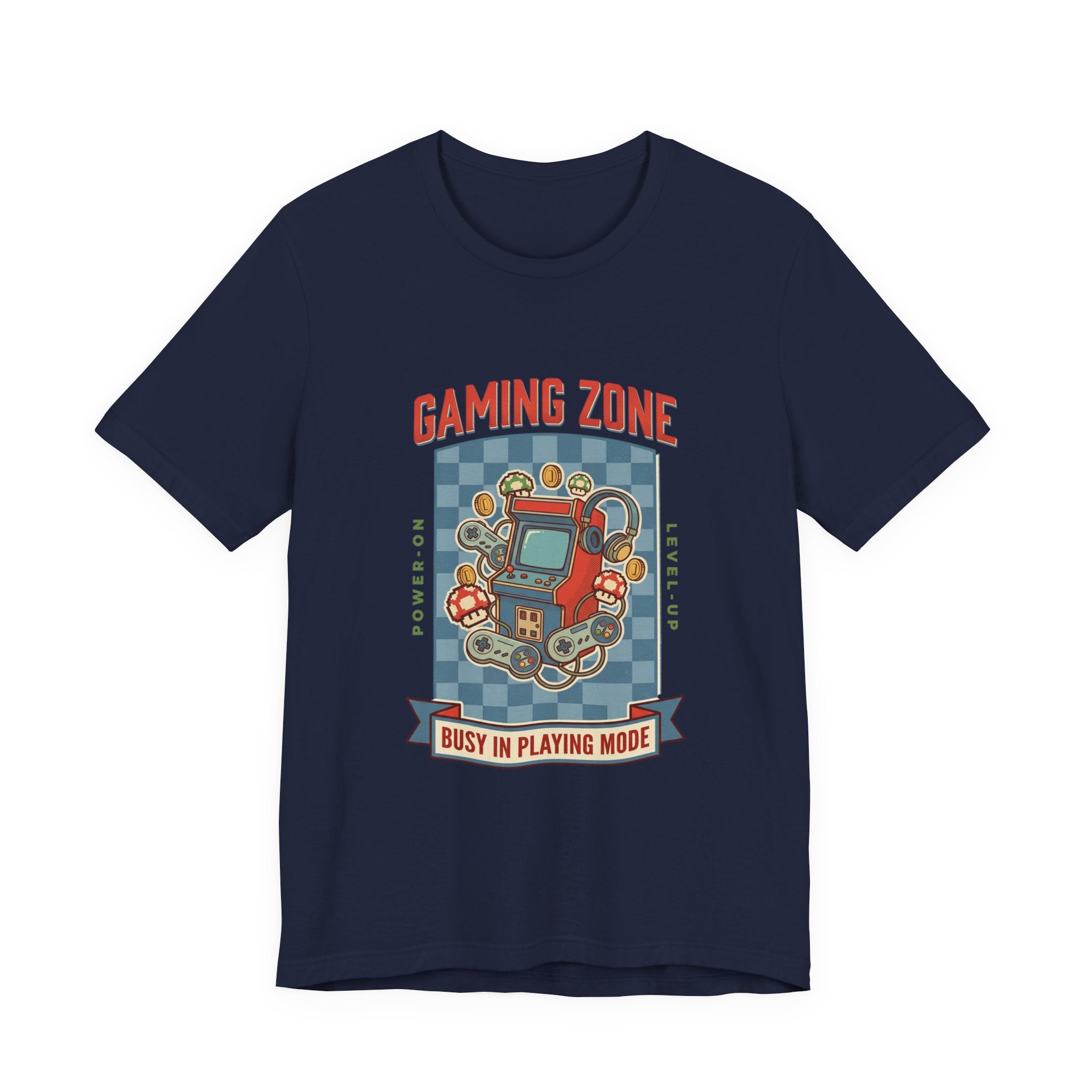 Navy blue t-shirt with 'Gaming Zone' graphic design on a white background