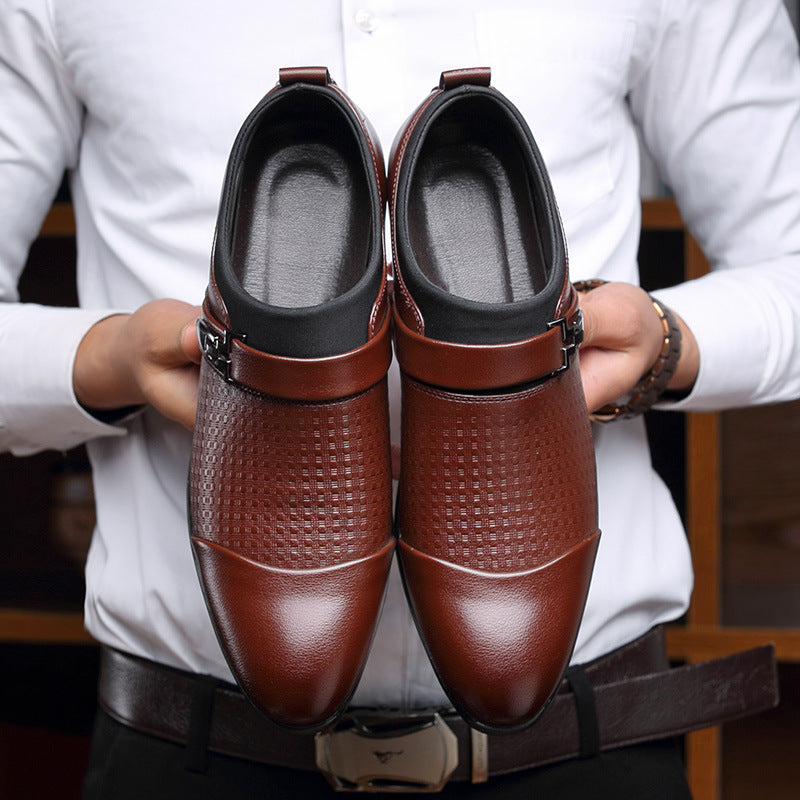 Valencrest™ Executive Leather Shoes – Premium English Brown Shoes for Men. a Men wearing white shirt, holding brown loafer shoes in his hands.