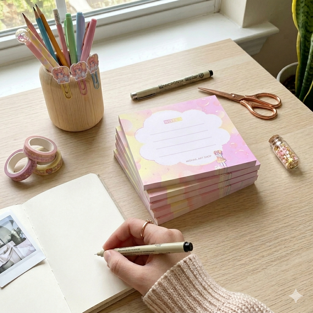 Kawaii Cloud Notes Post-it Pad – Cute Pastel Sticky Notes | Spring '26 Capsule Edition | Scrapbooking School College Memo