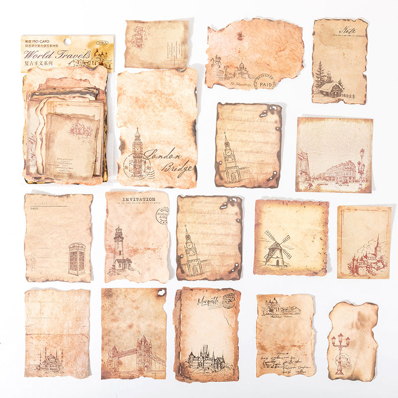 Collection of vintage-style travel postcards with scenic illustrations on a white background