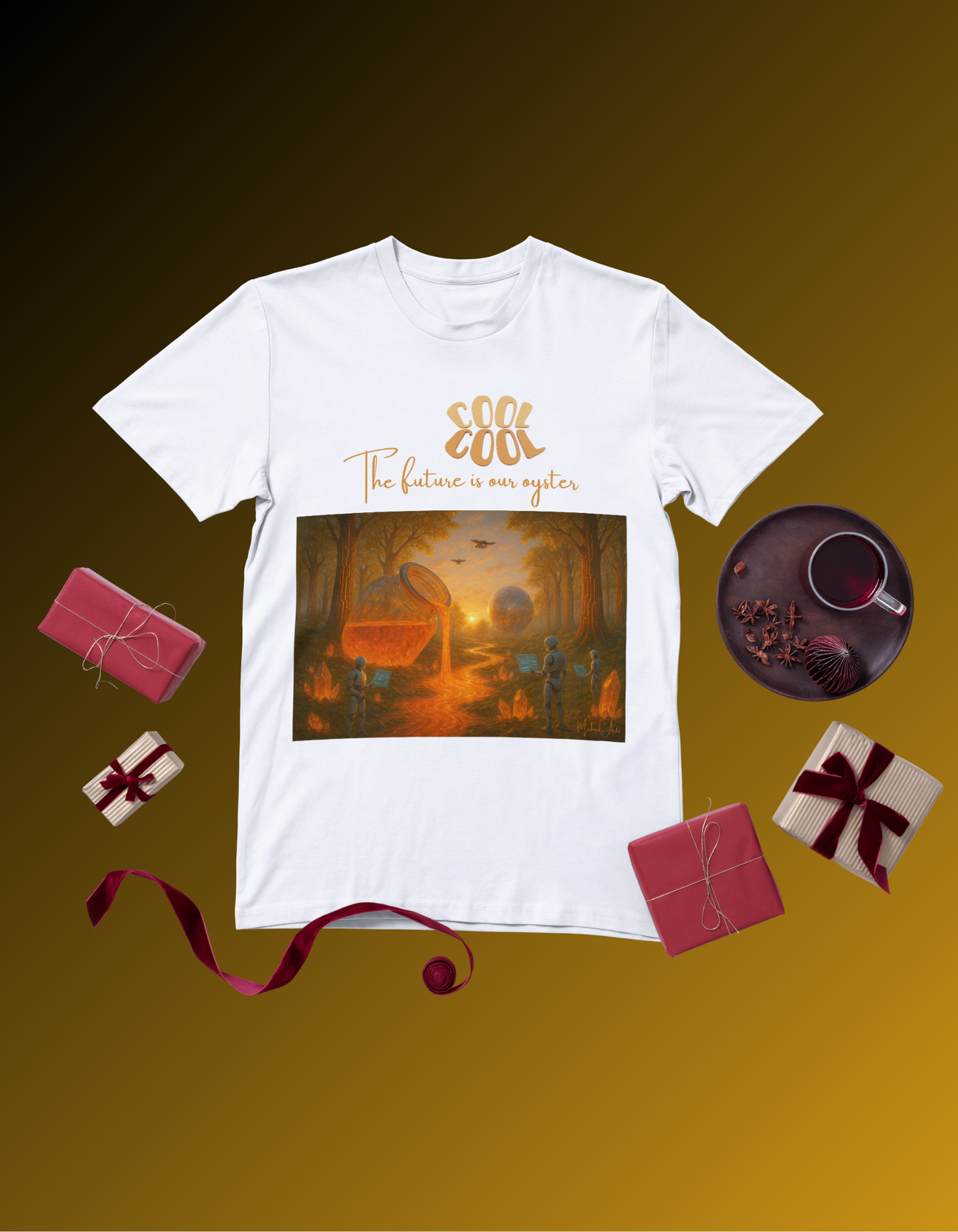 Vintage Orange Ocean Sunset, T-Shirt | Futuristic Graphic Tee | The Future Is Our Garden Aesthetic Shirt