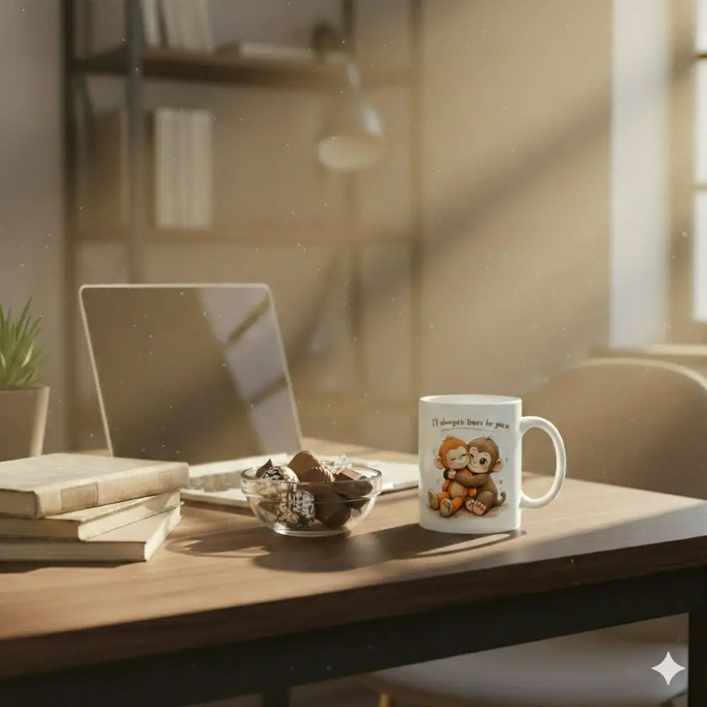 Cute Monkey Hug Ceramic Mug 🐵 ( Cozy Aesthetic Gift ) Printify