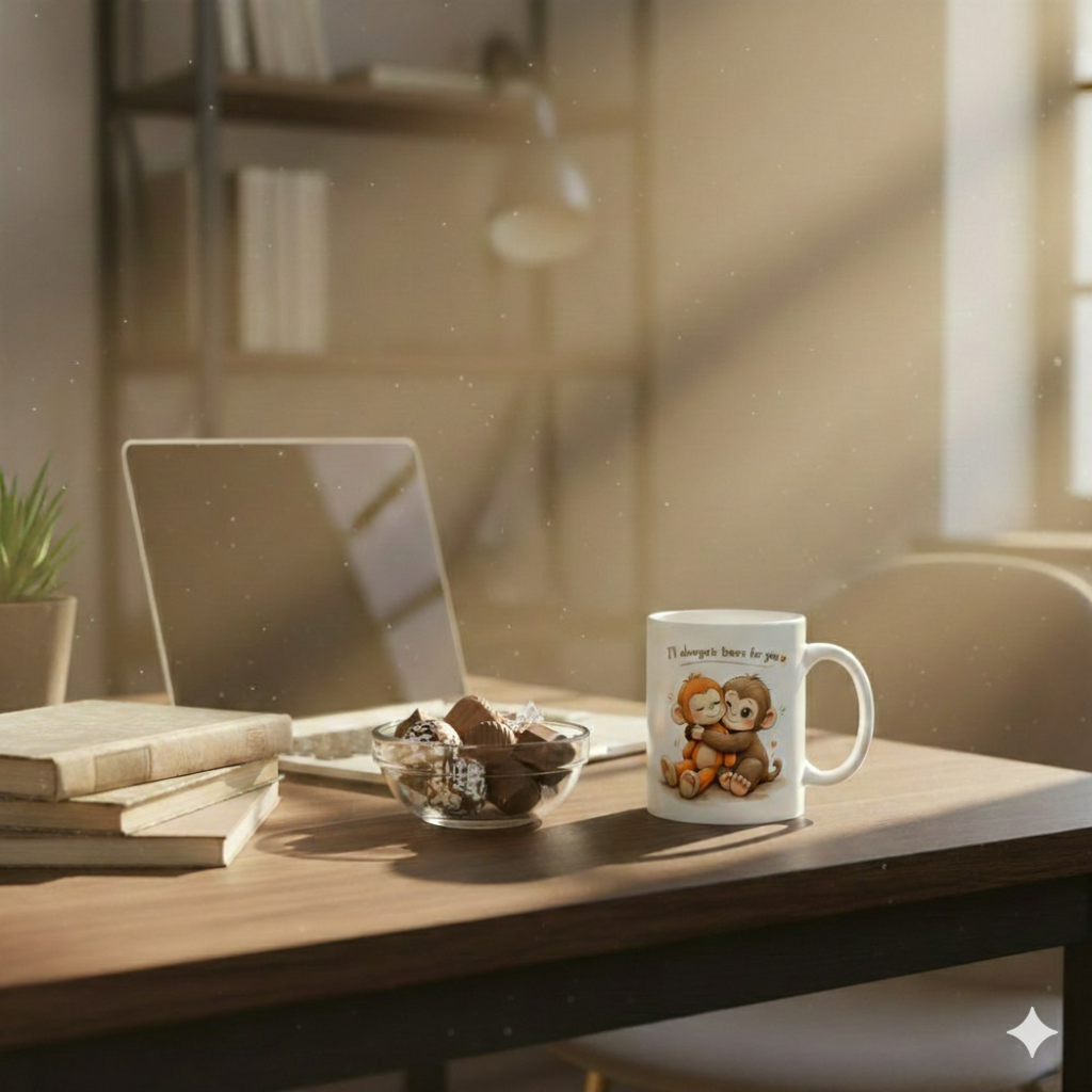 Cute Monkey Hug Ceramic Mug | Cozy Aesthetic Gift