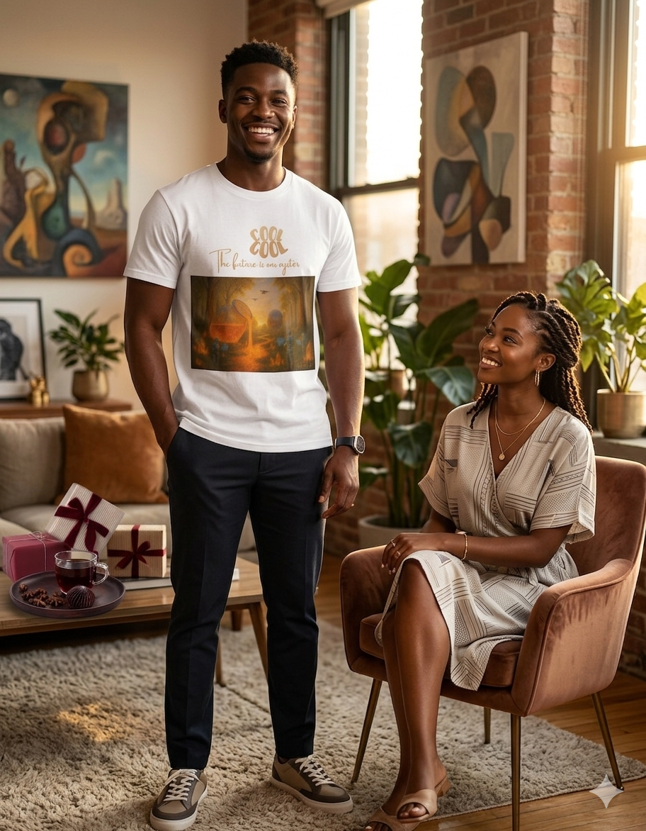 Vintage Orange Ocean Sunset, T-Shirt | Futuristic Graphic Tee | The Future Is Our Garden Aesthetic Shirt