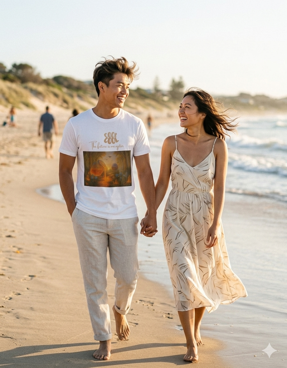 Vintage Orange Ocean Sunset, T-Shirt | Futuristic Graphic Tee | The Future Is Our Garden Aesthetic Shirt