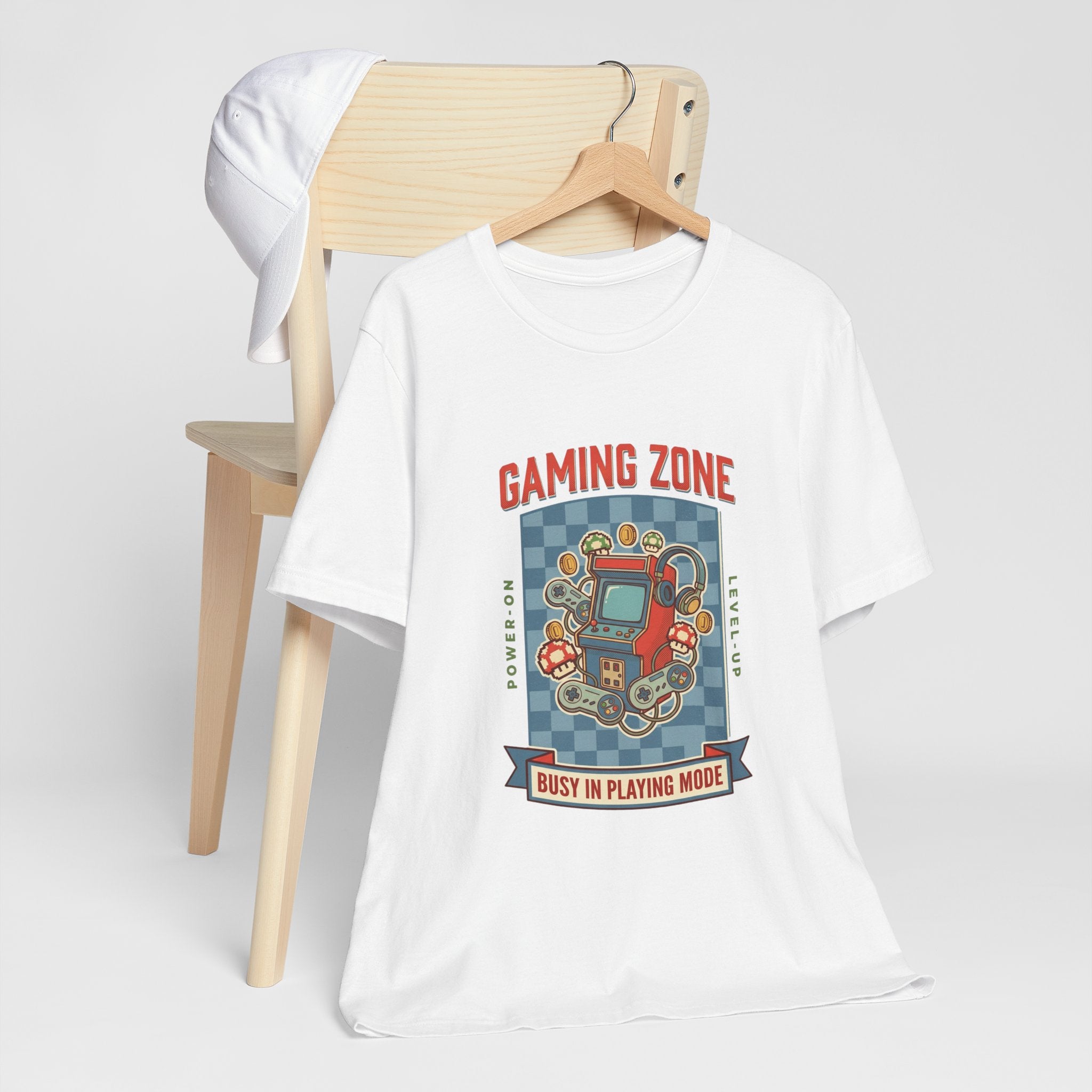 White t-shirt with 'Gaming Zone' graphic design on a white background