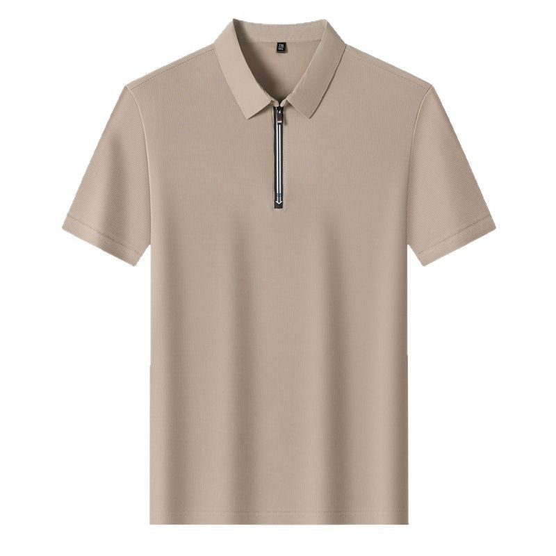 Green t-shirt with a logo on a light gray background