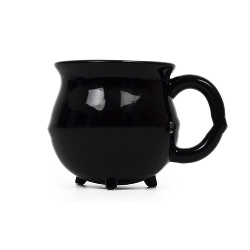 Black mug with a unique design on a white background