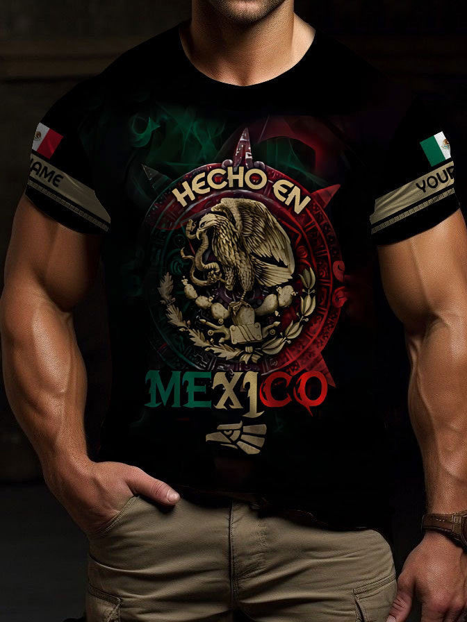 Person wearing a black t-shirt with 'Hecho en Mexico' design