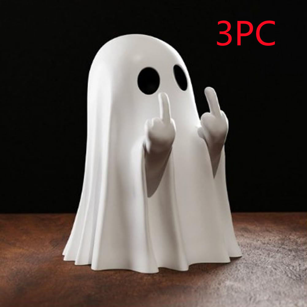 White ghost figurine with middle fingers on a dark background, labeled '3PC'.