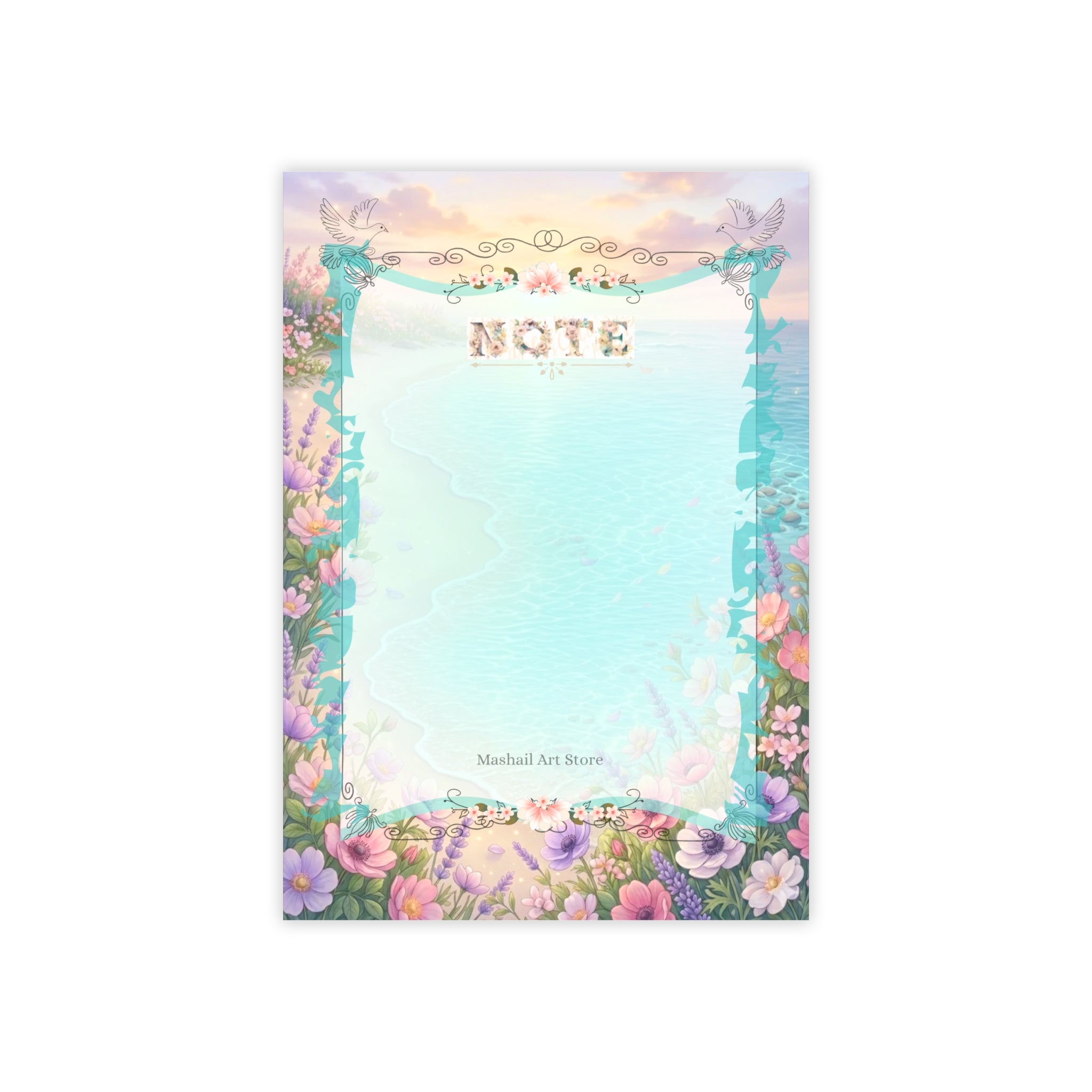 Floral notepad with 'Note' text on a white background
