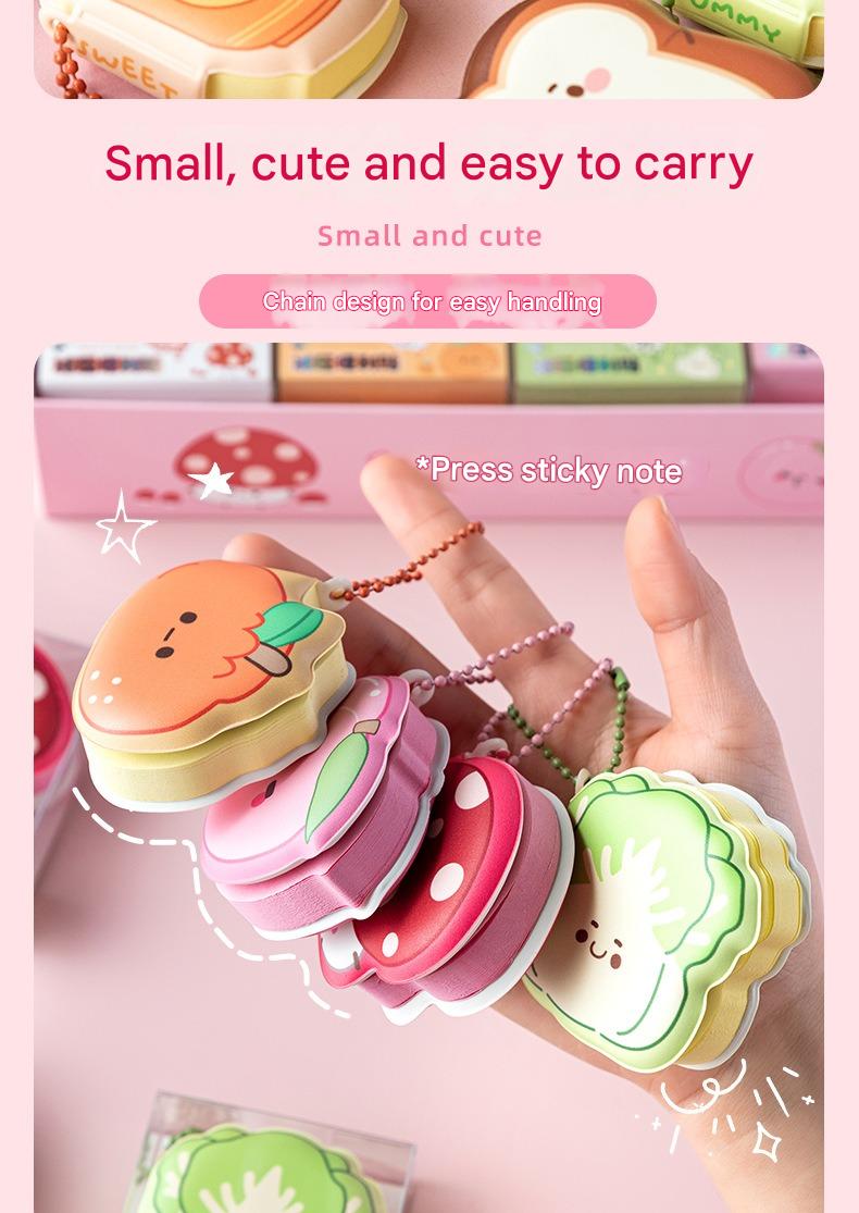 Small, cute sticky notes with a chain design held by a hand on a pink background.