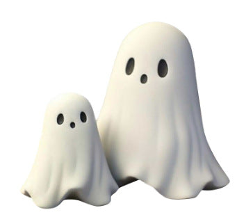 Two white ghost figures on a white background