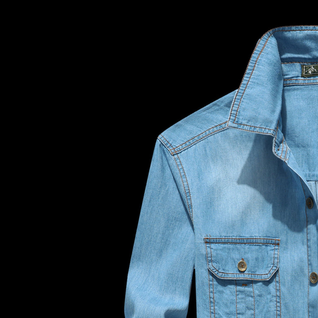 Blue denim jacket on a black background