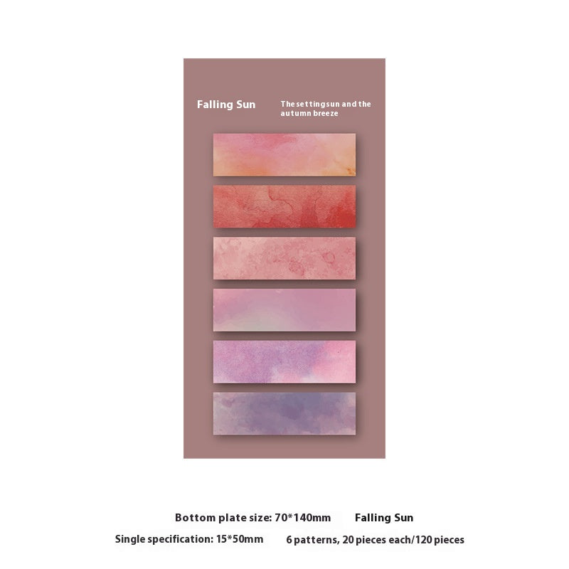 Color swatch card with watercolor patterns on a brown background