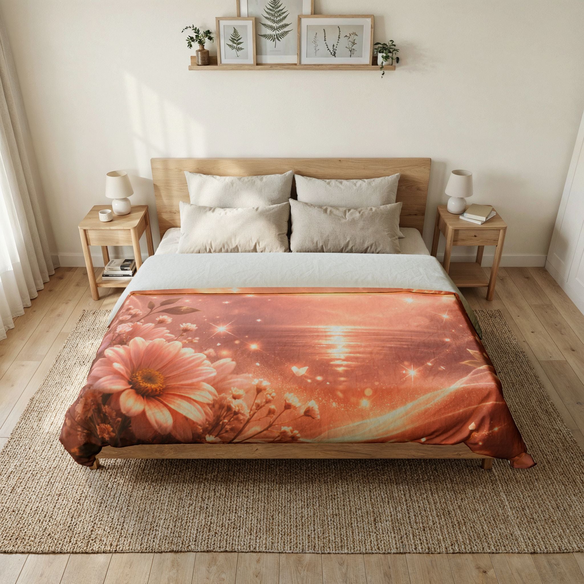 Peach Floral Ocean Duvet Cover | Sunset Aesthetic Bedding