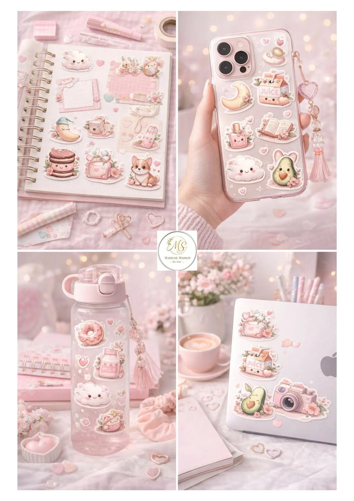 63 Cute Digital Sticker Pack - Printable PNG & PDF (A4) Mashail Maison