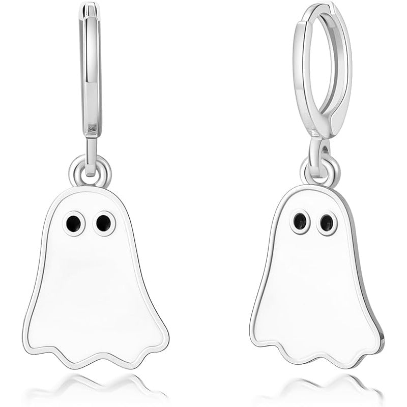 Ghost-shaped earrings on a white background