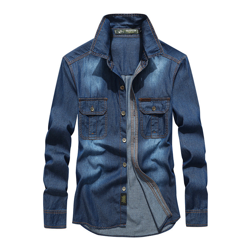 Blue denim shirt on a white background