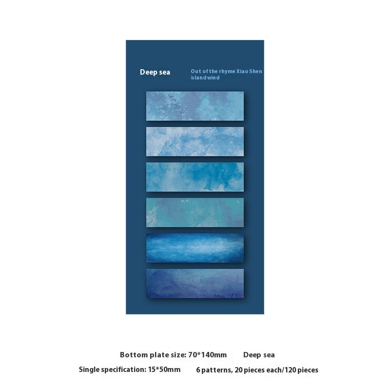 Blue packaging with watercolor texture and text on a white background
