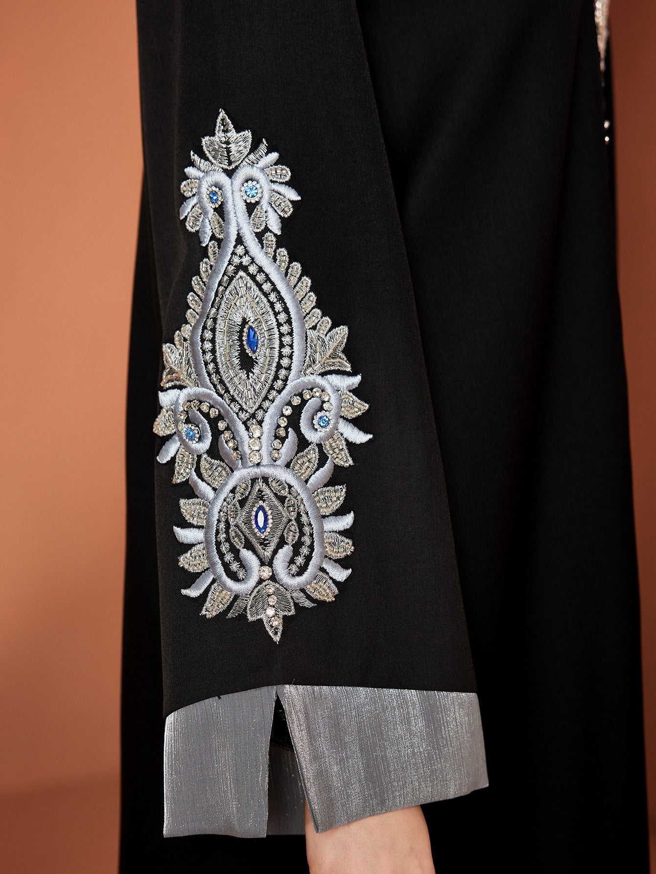 Plus Size Handmade Embroidery Rhinestone Abaya | Elegant Middle Eastern Maxi Dress