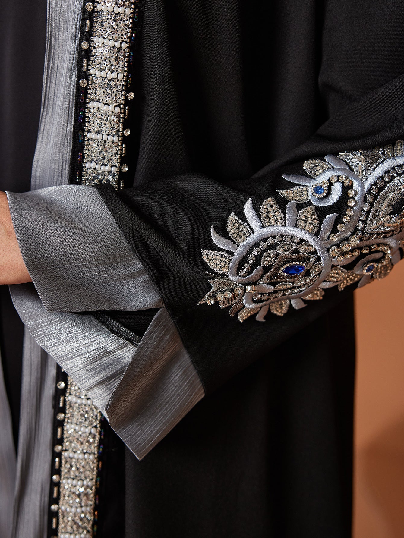 Plus Size Handmade Embroidery Rhinestone Abaya | Elegant Middle Eastern Maxi Dress