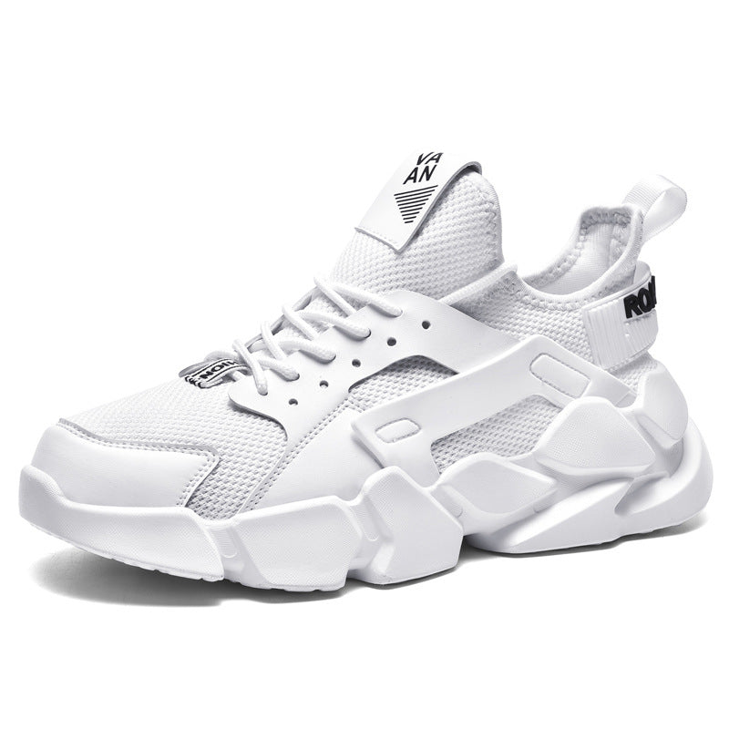 White sneaker with brand logos on a white background