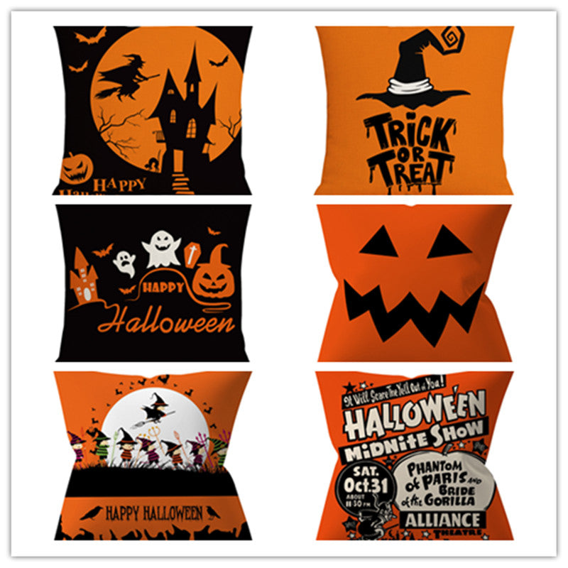Set of Halloween-themed decorative pillows with various designs on a white background.