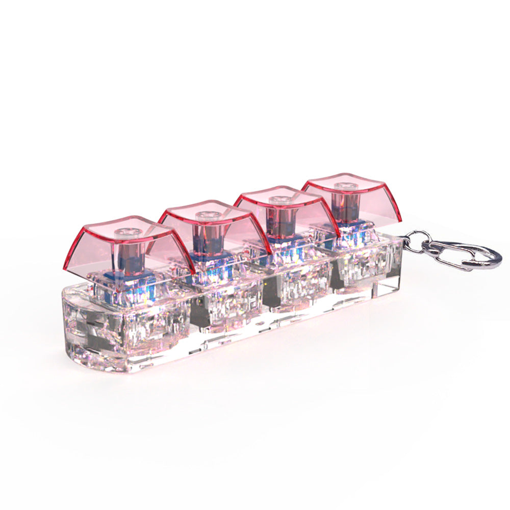 Clear keychain with red accents on a white background