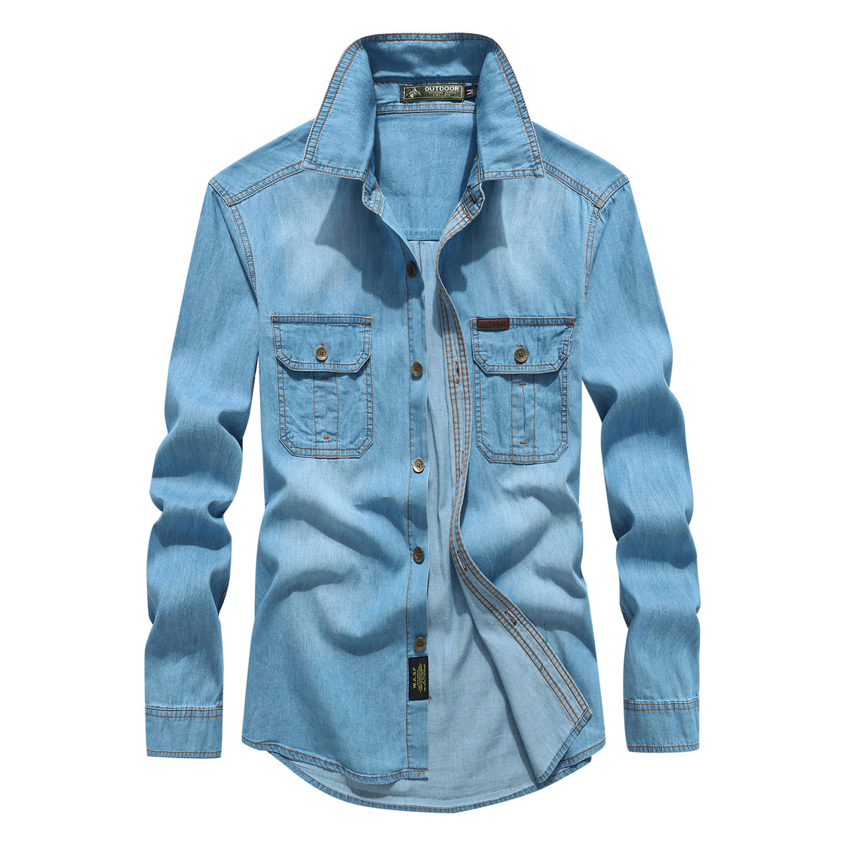 Blue denim shirt on a white background