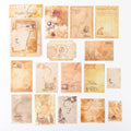 Collection of vintage-style stationery sheets with illustrations and text on a white background
