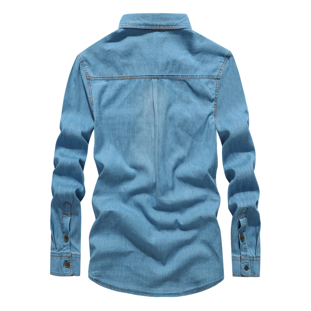 Blue denim shirt on a white background