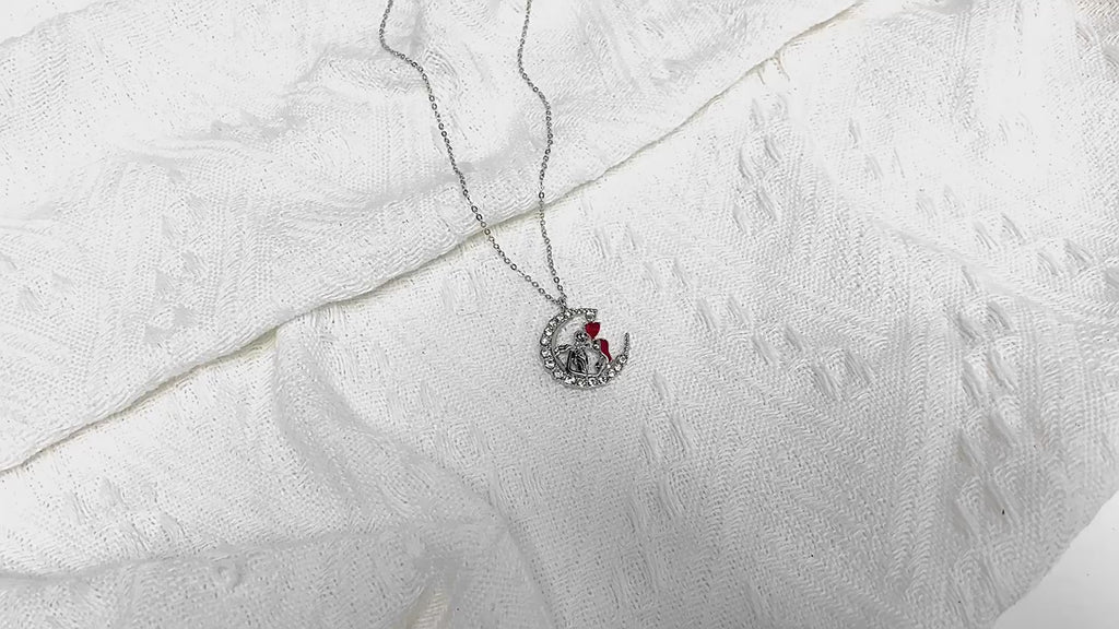 Halloween Moon-Shaped Skull Rhinestone Couple Necklace | Halloween Collection Limited Edition '26