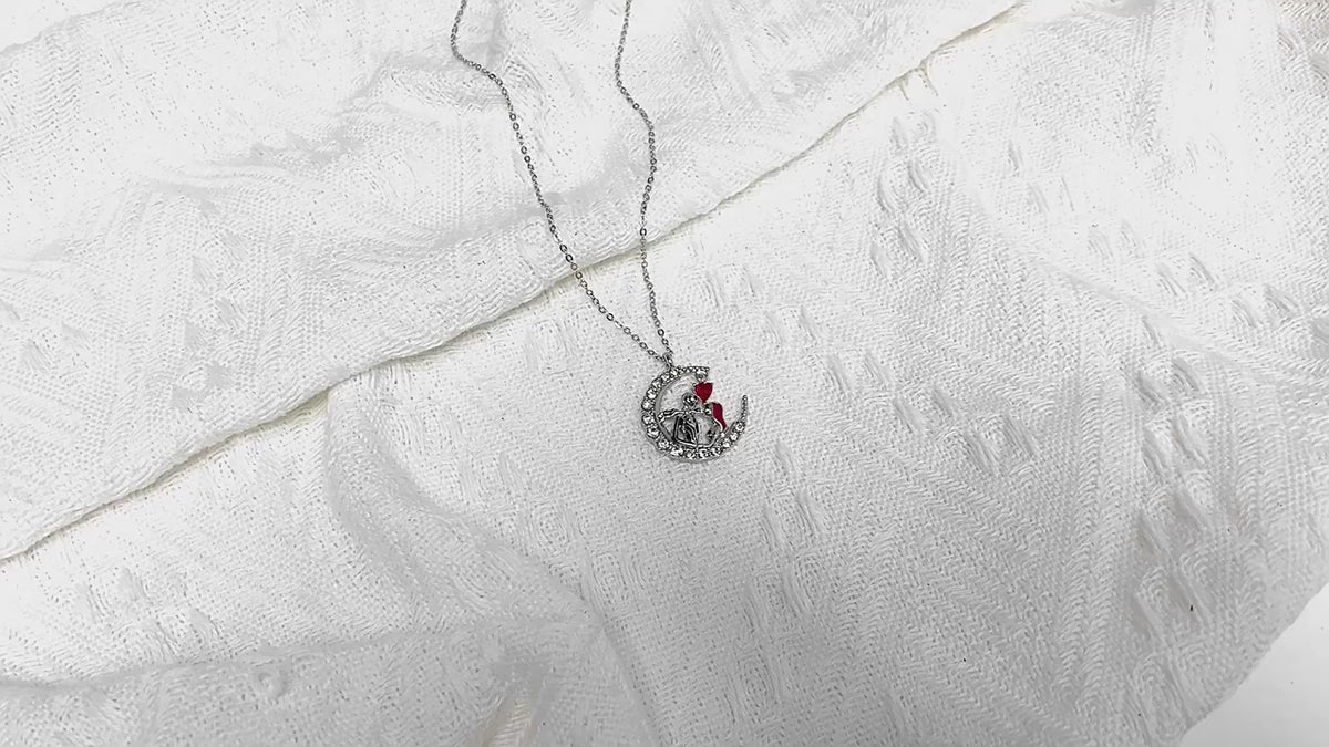 Halloween Moon-Shaped Skull Rhinestone Couple Necklace | Halloween Collection Limited Edition '26