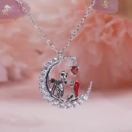 Halloween Moon-Shaped Skull Rhinestone Couple Necklace | Halloween Collection Limited Edition '26