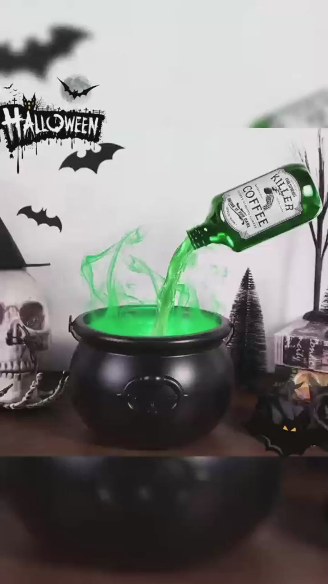 Halloween Black Wizard Bowl Magic Float Bottle & Mist Diffuser | Spooky Cauldron Prop