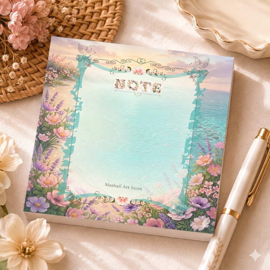 Floral notebook with a pen on a decorative surface