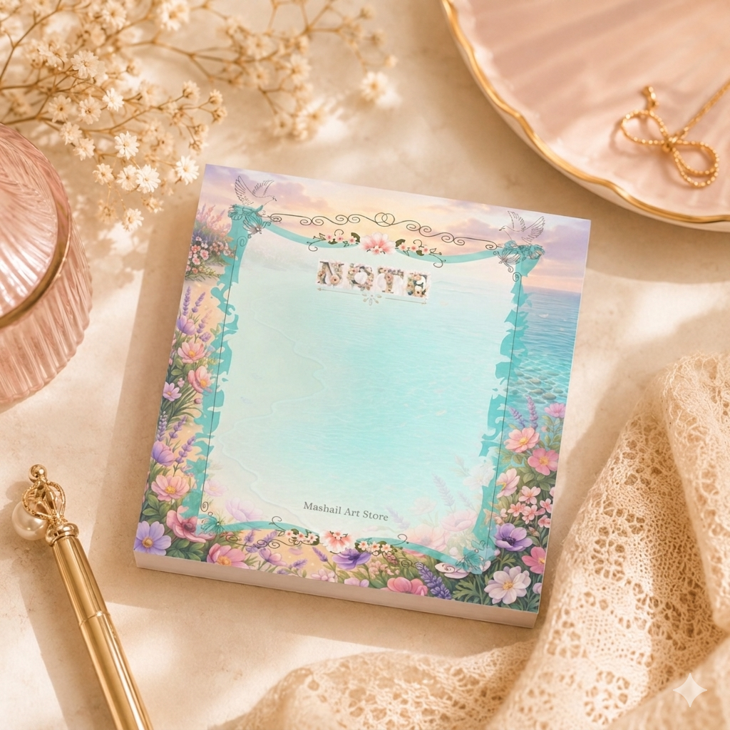 Floral notebook with decorative elements on a soft surface