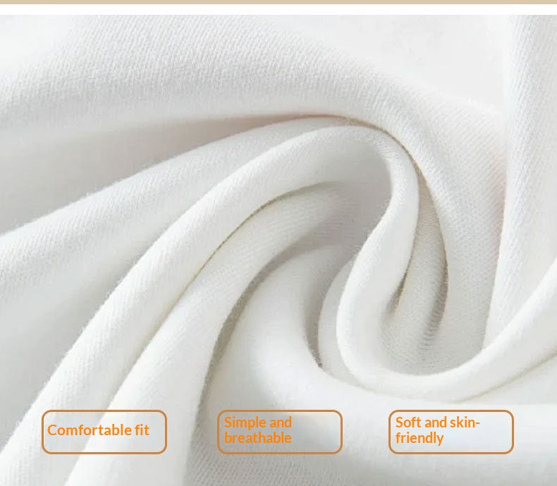 Close-up of white fabric with text labels on a light gray background